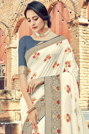 Gorgeous Daisy White Banarasi Saree