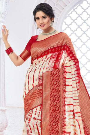 Gorgeous Red,White Banarasi Saree