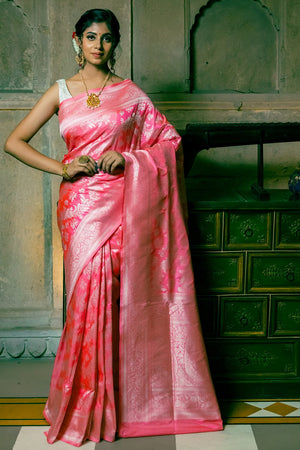 Grapefruit Pink Banarasi Saree