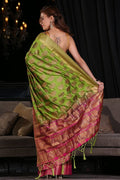 Grass Green Zari Butta Woven Banarasi Saree
