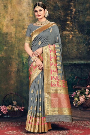 Grey Banarasi Saree