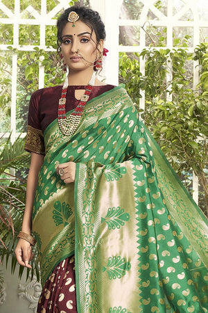Banarasi saree Green And Brown Dual Toned Paithnai Saree saree online
