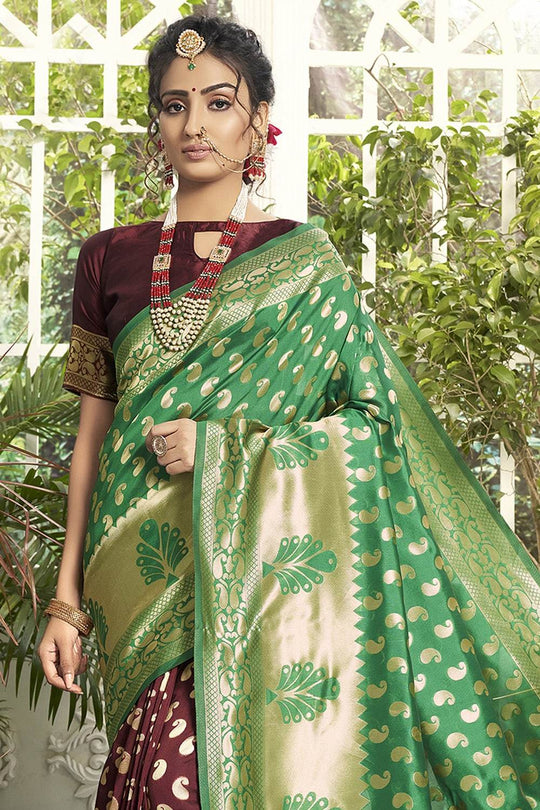 Banarasi saree Green And Brown Dual Toned Paithnai Saree saree online