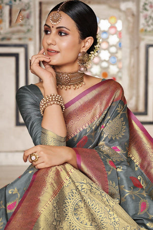 Grey Woven Banarasi Brocade Saree