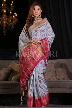 Harbor Grey Zari Butta Woven Banarasi Saree