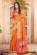 Banarasi Saree Honey Orange Small Butta Woven Banarasi Saree saree online
