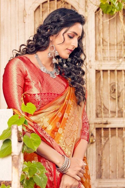 Banarasi Saree Honey Orange Small Butta Woven Banarasi Saree saree online