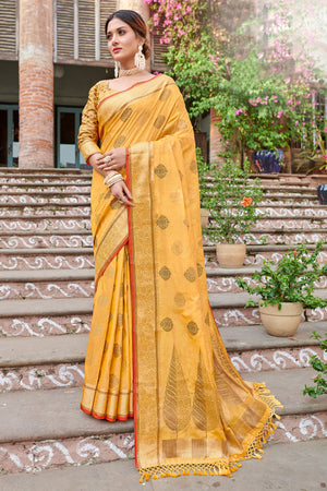 Honey Yellow Banarasi Saree