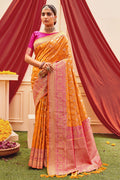 yellow banarasi saree