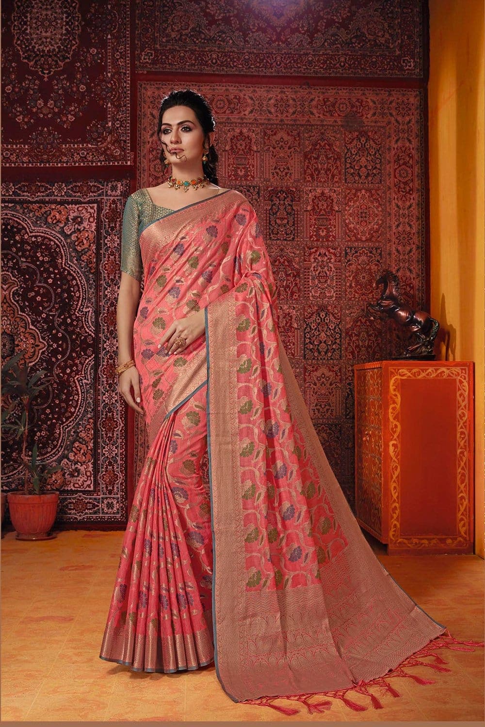 Banarasi Saree Hot Pink Banarasi Cotton Saree saree online