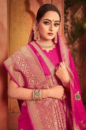 Hot Pink Banarasi Saree