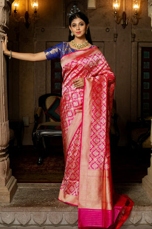 Hot Pink Banarasi Saree