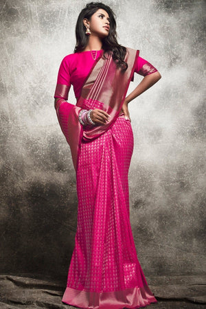 Hot Pink Woven Banarasi Saree