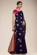 Indigo blue zari butta saree