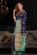 Indigo Blue Zari Butta Woven Banarasi Saree