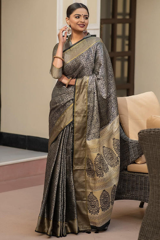 Ink Black Banarasi Saree