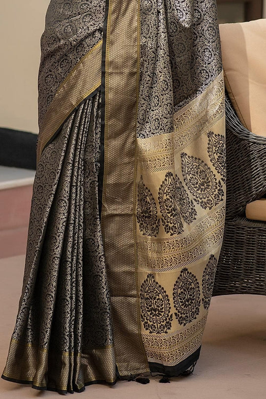 Ink Black Banarasi Saree