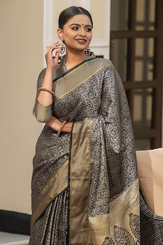 Ink Black Banarasi Saree