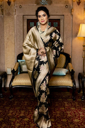 Ink Black Banarasi Saree