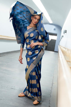 Ink Blue Banarasi Saree