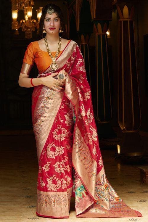 PURE KANCHIPURAM SILK – BRIDAL SAREE – CHILLI RED – Shop Online for  Clothing and Accessories