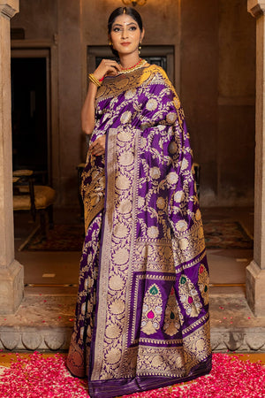 Irish Purple Banarasi Saree