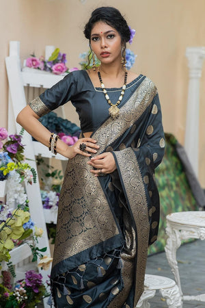 Iron Grey Zari Butta Saree