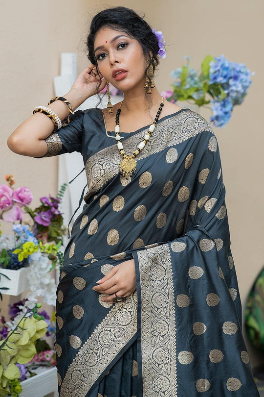 Iron Grey Zari Butta Saree