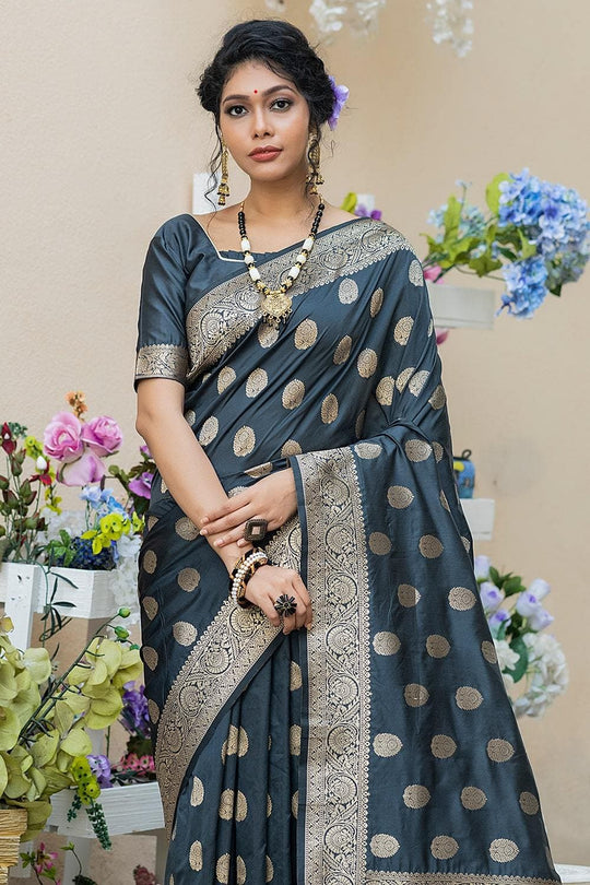Iron Grey Zari Butta Saree