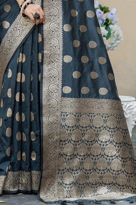 Iron Grey Zari Butta Saree
