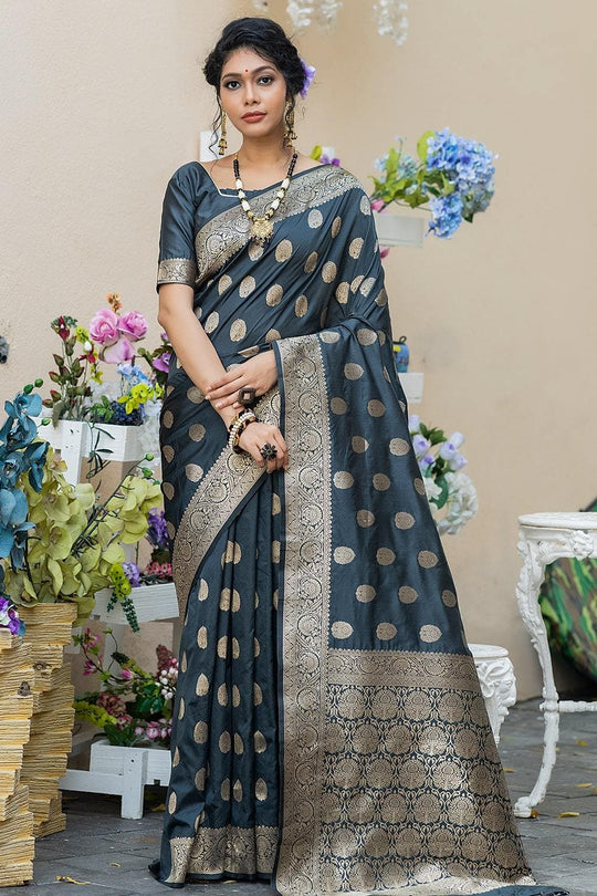 Iron Grey Zari Butta Saree