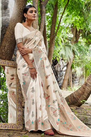 Ivory White Banarasi Saree