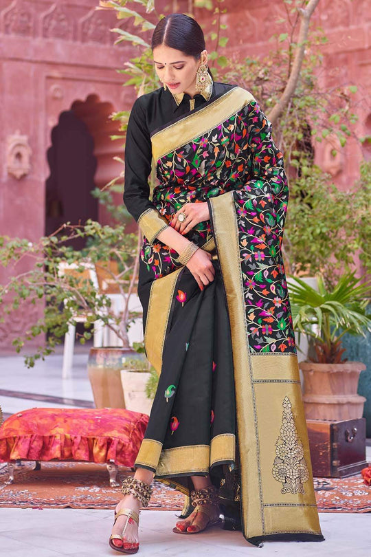 Banarasi Saree Jade Black Kashmiri Zari Woven Saree saree online