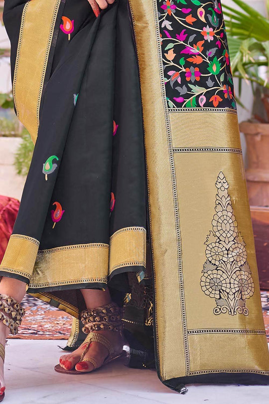 Banarasi Saree Jade Black Kashmiri Zari Woven Saree saree online