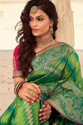 green designer banarasi saree 