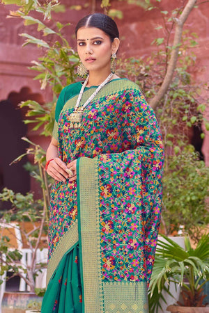 Jade Green Kashmiri Zari Woven Saree