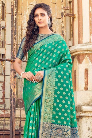 Jade Green Small Butta Woven Banarasi Saree