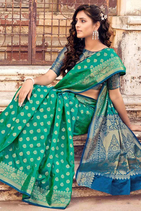 Jade Green Small Butta Woven Banarasi Saree