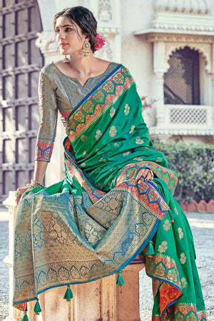 Jade Green Zari Banarasi Saree