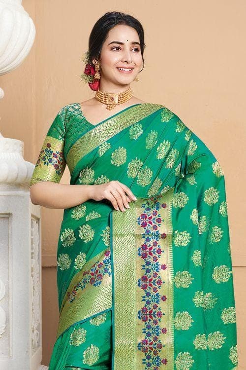 Jade Green Zari banarasi Saree