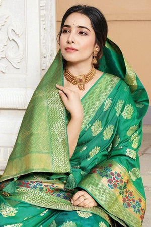Jade Green Zari banarasi Saree