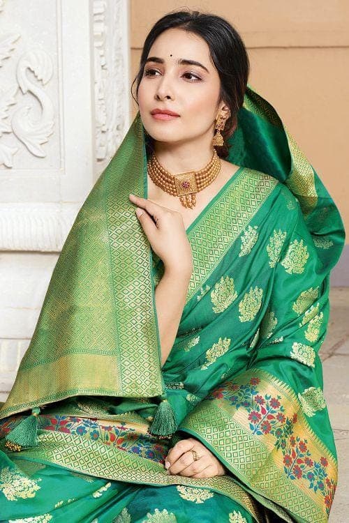 Jade Green Zari banarasi Saree