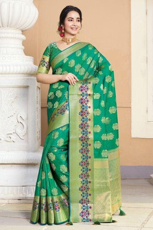 Jade Green Zari banarasi Saree
