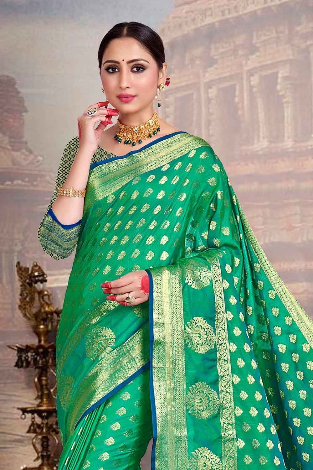 Banarasi Saree Jade Green Zari Butta Saree saree online