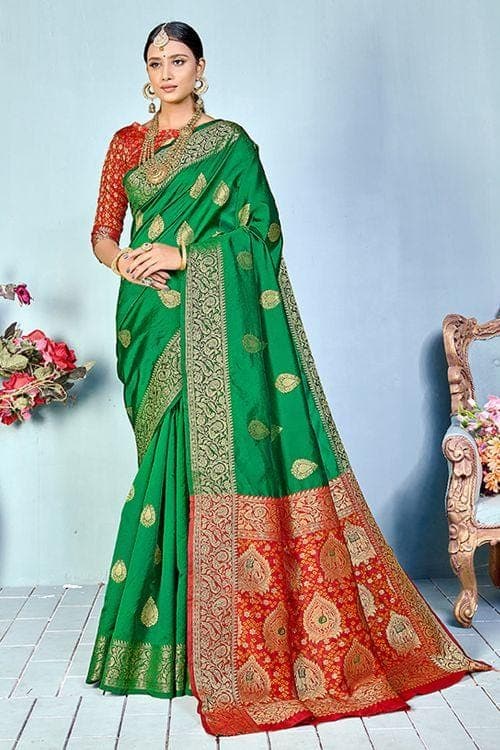 Banarasi Saree Jade Green Zari Butta Woven Banarasi Saree saree online