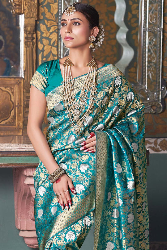 blue banarasi saree