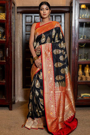 Jet Black Banarasi Saree