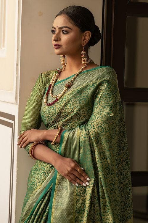 Jungle Green Banarasi Saree