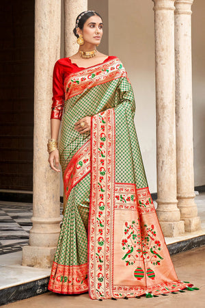 Jungle Green Banarasi Saree