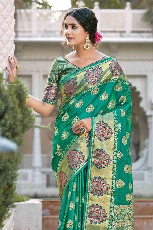 Jungle Green Leaf Butta Banarasi Saree